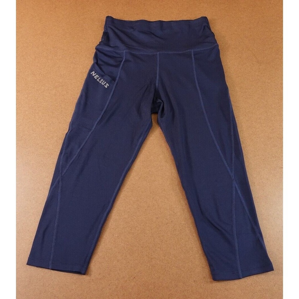 Neleus Womens Size Medium Navy High Rise Seamed Pocketed Capri Leggings New